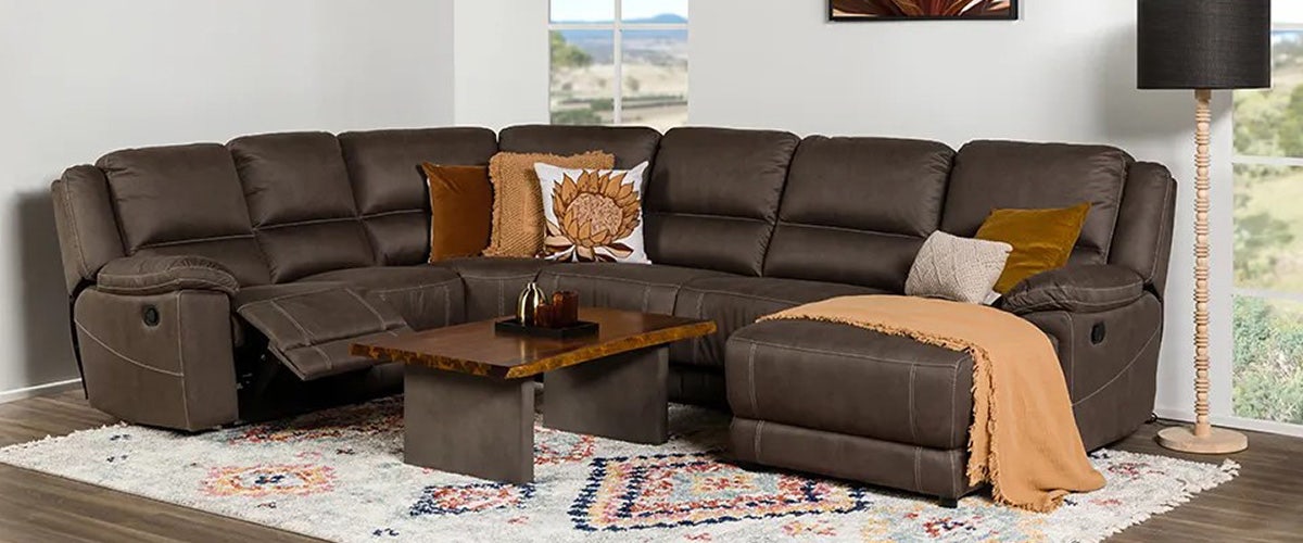 Oregon 6 Seater Corner Recliner Fabric Lounge with RHF Chaise and Foldout Sofa Bed - Graphite
