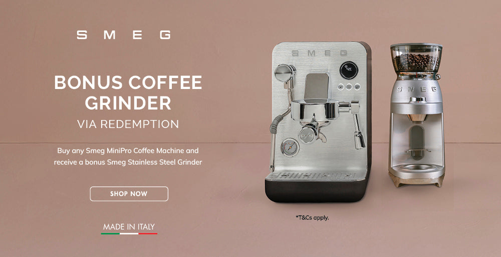 Buy any Smeg MiniPro Coffee Machine and Receive a Bonus Smeg Stainless Steel Grinder