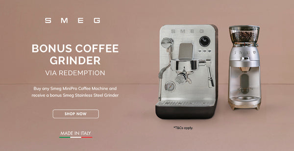 Buy any Smeg MiniPro Coffee Machine and Receive a Bonus Smeg Stainless Steel Grinder