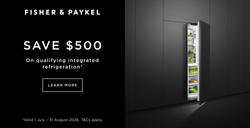 Save $500 on select Fisher & Paykel Integrated Refrigeration