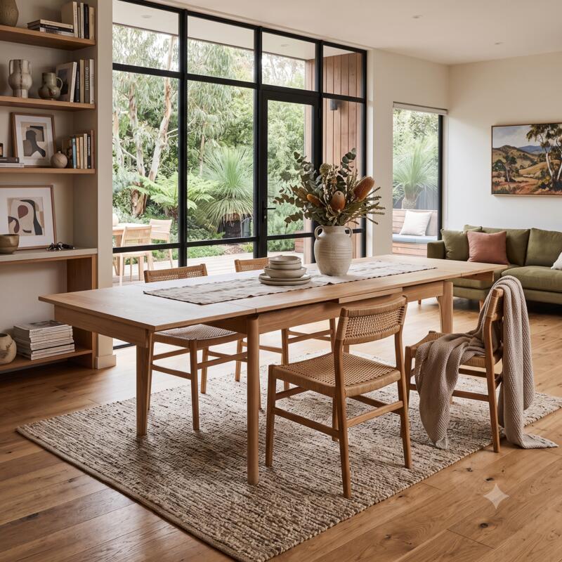 Evolve 150-250cm Tasmanian Oak Extension Dining Table - Clear Lacquer