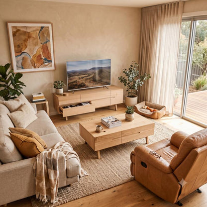 Evolve 200cm Tasmanian Oak Entertainment Unit - Clear Lacquer