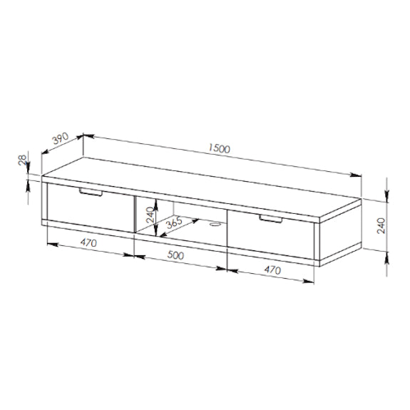 Air 1500mm Wall Mount Entertainment Unit - Dark Oak/Black