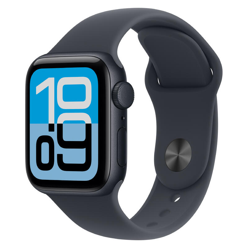 Apple Watch SE 3 (2025) - 40mm, GPS, Bluetooth, Small-Medium Band - Midnight Aluminium Case with Midnight Sport Band