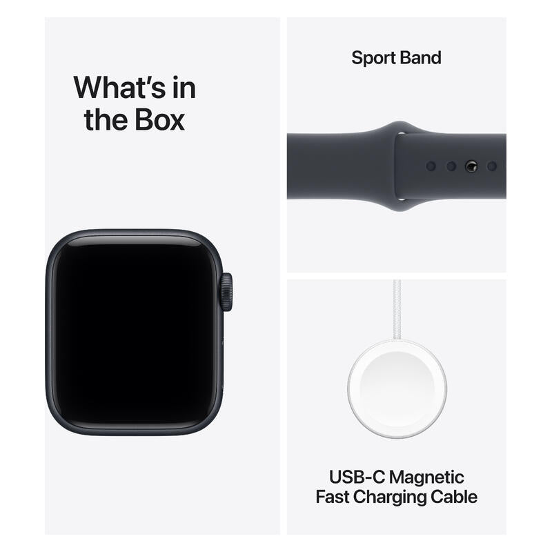 Apple Watch SE 3 (2025) - 40mm, GPS, Bluetooth, Small-Medium Band - Midnight Aluminium Case with Midnight Sport Band