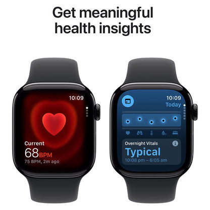 Apple Watch Series 11 (2025) - 42mm, GPS, Bluetooth, Small-Medium Band - Jet Black Aluminium Case with Black Sport Band