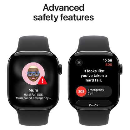 Apple Watch Series 11 (2025) - 42mm, GPS, Bluetooth, Small-Medium Band - Jet Black Aluminium Case with Black Sport Band