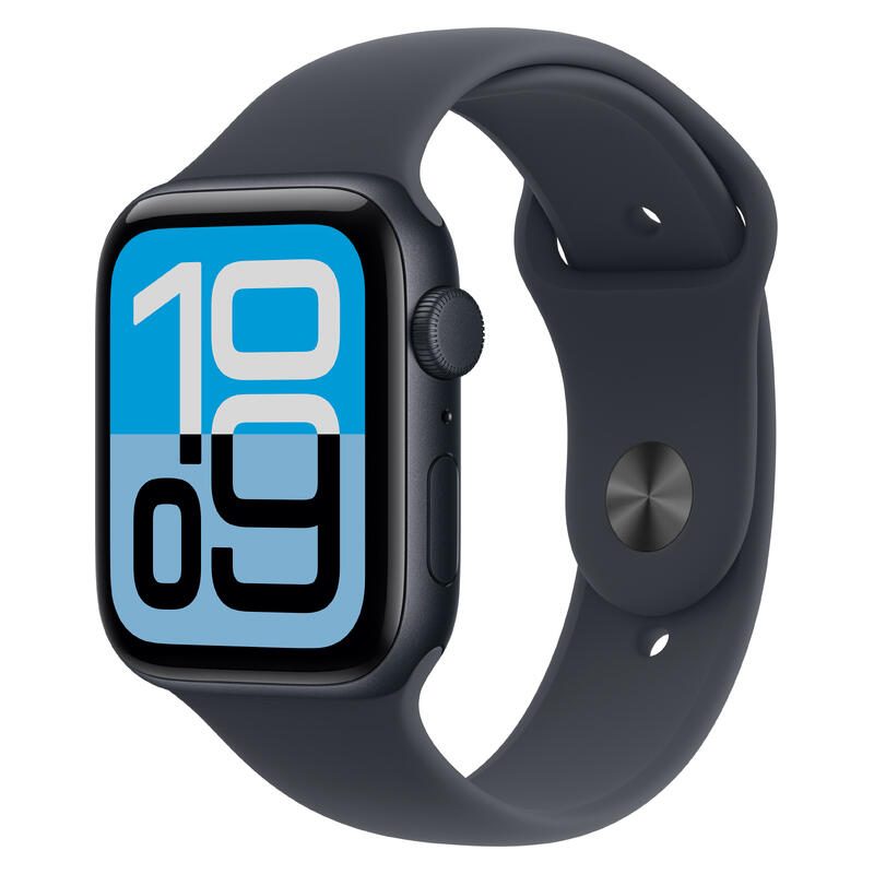 Apple Watch SE 3 (2025) - 44mm, GPS, Bluetooth, Medium-Large Band - Midnight Aluminium Case with Midnight Sport Band
