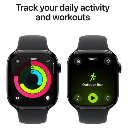 Apple Watch Series 11 (2025) - 46mm, GPS, Bluetooth, Medium-Large Band - Jet Black Aluminium Case with Black Sport Band