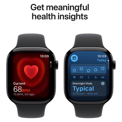 Apple Watch Series 11 (2025) - 46mm, GPS, Bluetooth, Medium-Large Band - Jet Black Aluminium Case with Black Sport Band