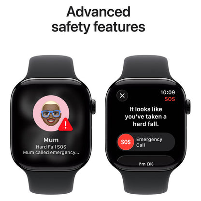 Apple Watch Series 11 (2025) - 46mm, GPS, Bluetooth, Medium-Large Band - Jet Black Aluminium Case with Black Sport Band