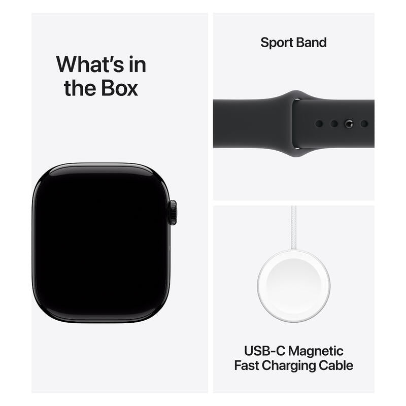 Apple Watch Series 11 (2025) - 46mm, GPS, Bluetooth, Medium-Large Band - Jet Black Aluminium Case with Black Sport Band