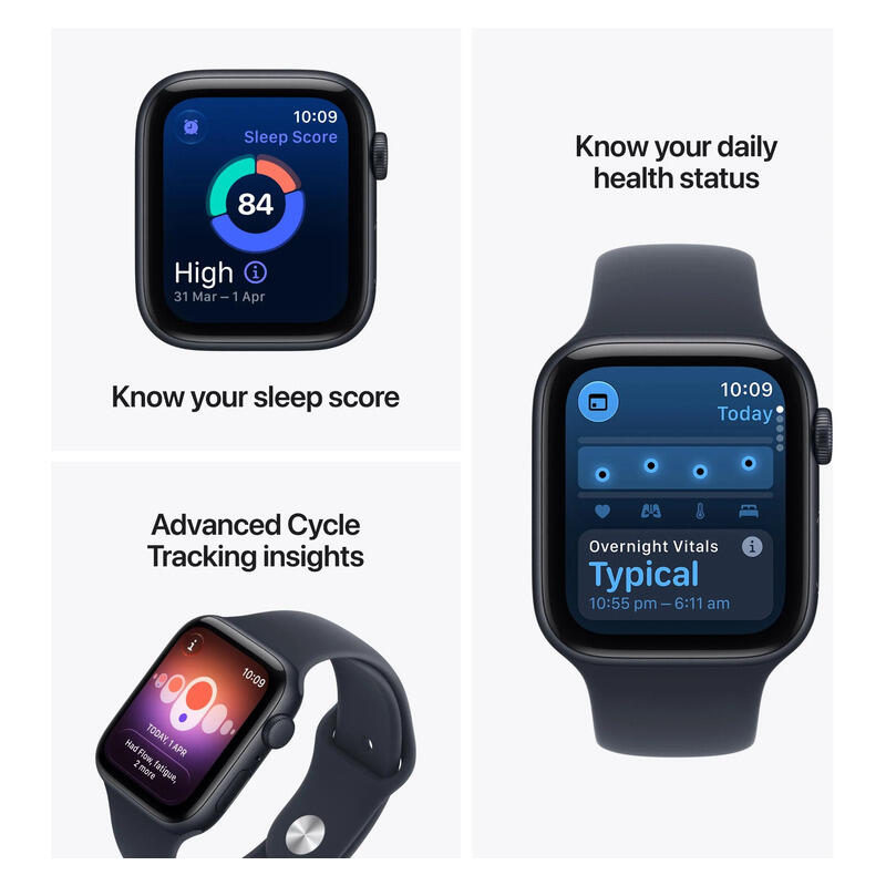 Apple Watch SE 3 GPS 44mm Midnight Aluminium Case with Navy Sport Band - M/L