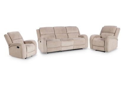 Asper 3 Seater Sofa Lounge with Manual Recliner - Easton Latte Fabric