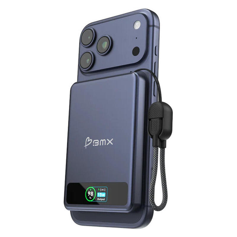 BMX 5,000mAh SolidSafe Magnetic Power Bank - Blue - 20W, Qi2 Wireless with Display