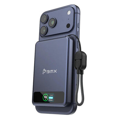 BMX 5,000mAh SolidSafe Magnetic Power Bank - Blue - 20W, Qi2 Wireless with Display