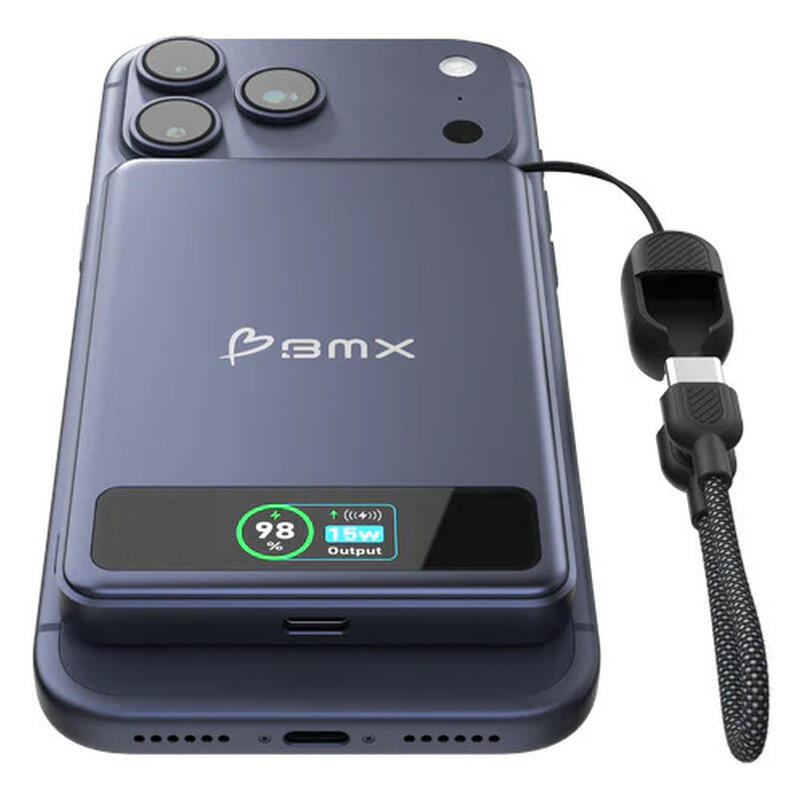 BMX 5,000mAh SolidSafe Magnetic Power Bank - Blue - 20W, Qi2 Wireless with Display