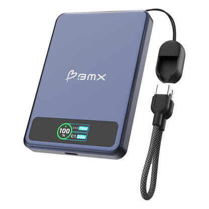 BMX 5,000mAh SolidSafe Magnetic Power Bank - Blue - 20W, Qi2 Wireless with Display