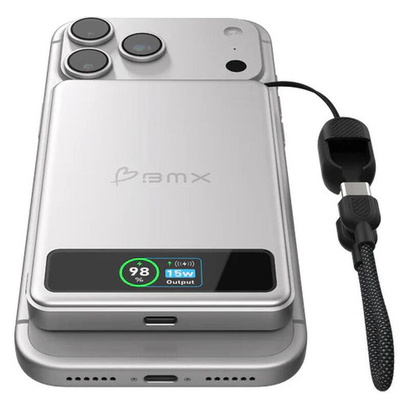 BMX 5,000mAh SolidSafe Magnetic Power Bank - Silver - 20W, Qi2 Wireless with Display
