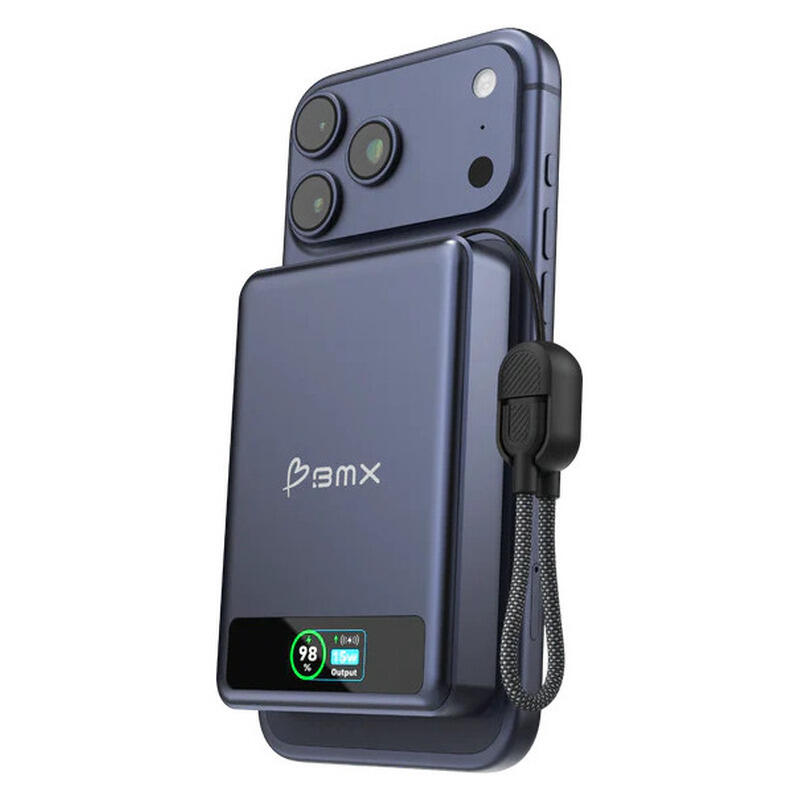 BMX 10,000mAh SolidSafe Magnetic Power Bank - Blue - 30W, Qi2 Wireless with Display