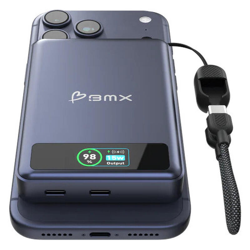 BMX 10,000mAh SolidSafe Magnetic Power Bank - Blue - 30W, Qi2 Wireless with Display