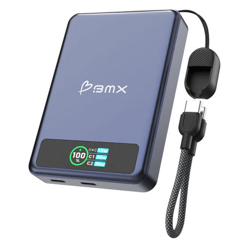 BMX 10,000mAh SolidSafe Magnetic Power Bank - Blue - 30W, Qi2 Wireless with Display