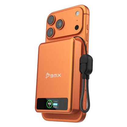 BMX 10,000mAh SolidSafe Magnetic Power Bank - Orange - 30W, Qi2 Wireless with Display