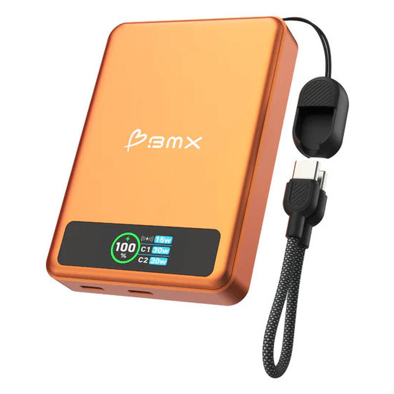 BMX 10,000mAh SolidSafe Magnetic Power Bank - Orange - 30W, Qi2 Wireless with Display