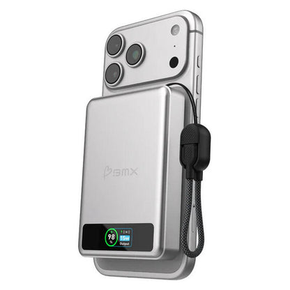 BMX 10,000mAh SolidSafe Magnetic Power Bank - Silver - 30W, Qi2 Wireless with Display