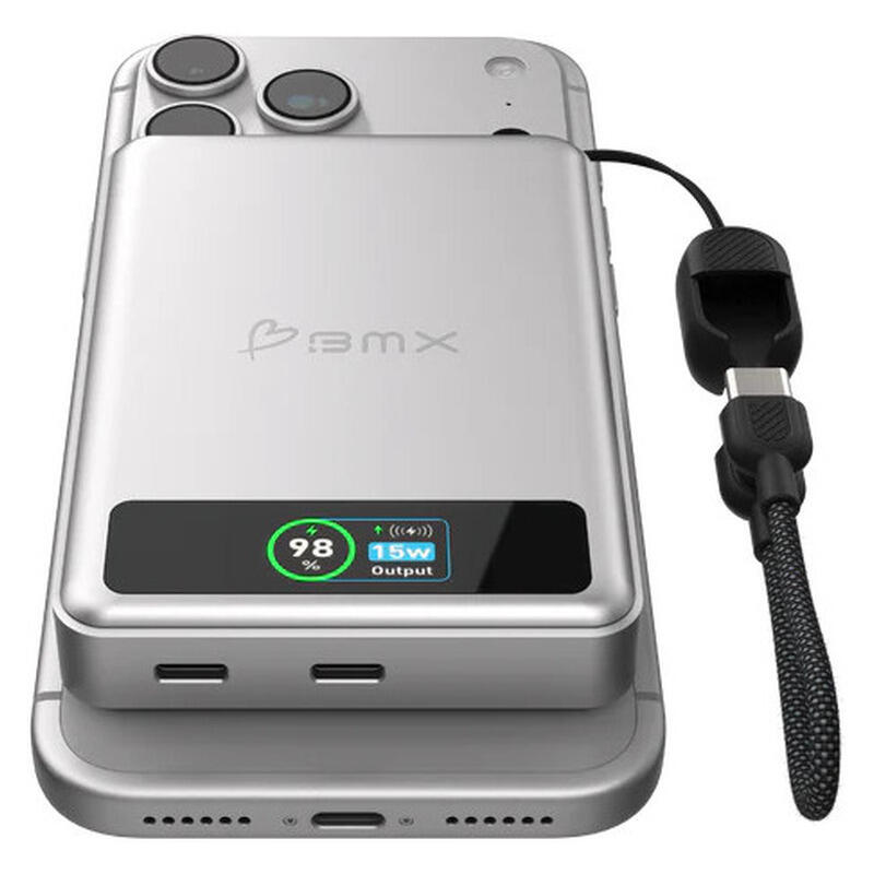 BMX 10,000mAh SolidSafe Magnetic Power Bank - Silver - 30W, Qi2 Wireless with Display