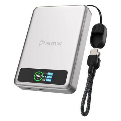 BMX 10,000mAh SolidSafe Magnetic Power Bank - Silver - 30W, Qi2 Wireless with Display