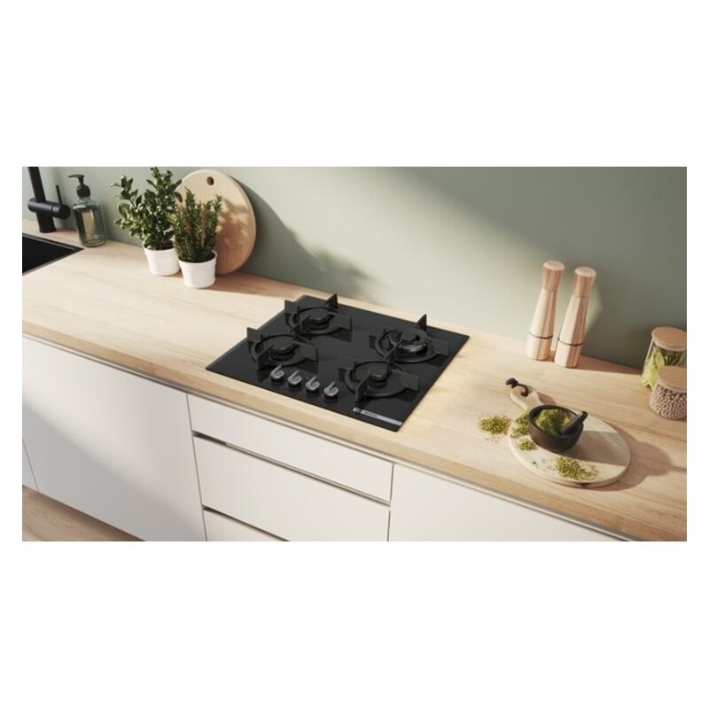 Bosch 60cm 4 Burner Gas Cooktop - Black Glass (Series 6)