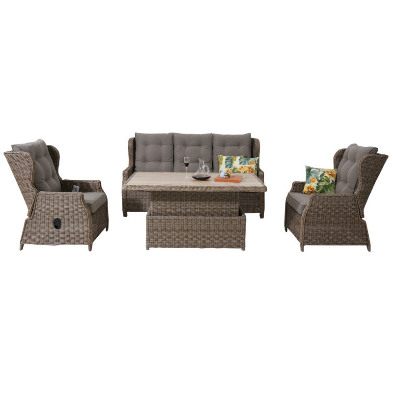 Buenos Aires 4 Piece Outdoor Recliner Sofa Set with Lift Ceramic Tabletop - Marina/Taupe