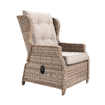 Buenos Aires 4 Piece Outdoor Recliner Sofa Set with Lift Ceramic Tabletop - Marina/Taupe