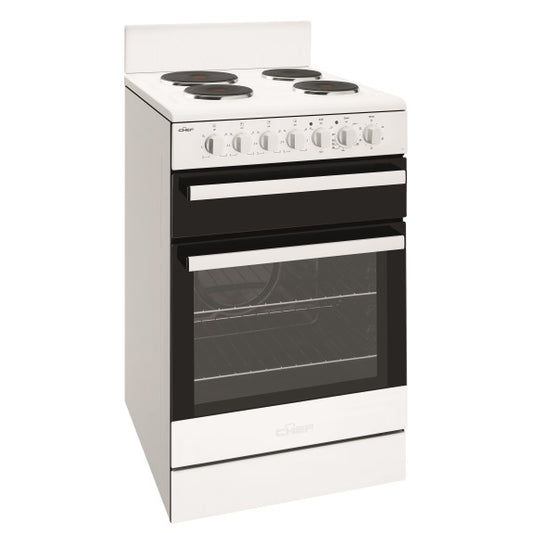 Chef 54cm Freestanding Oven with 4-Zone Hotplate Cooktop - White