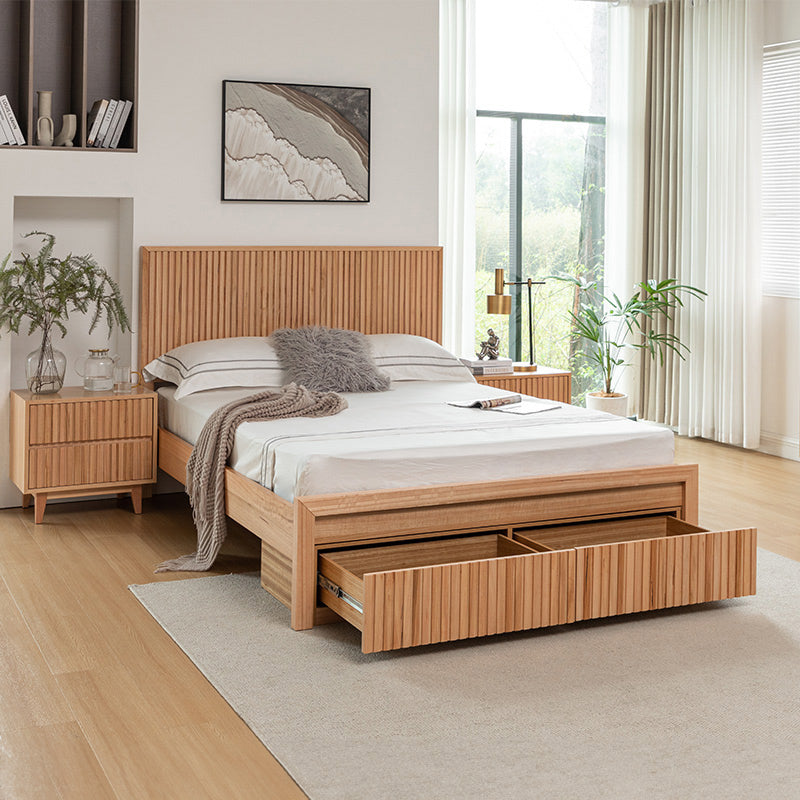 Cleo 4 Piece Queen Timber Bedroom Suite - Messmate/Natural