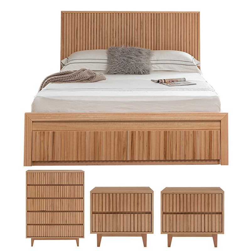 Cleo 4 Piece Double Timber Bedroom Suite - Messmate/Natural