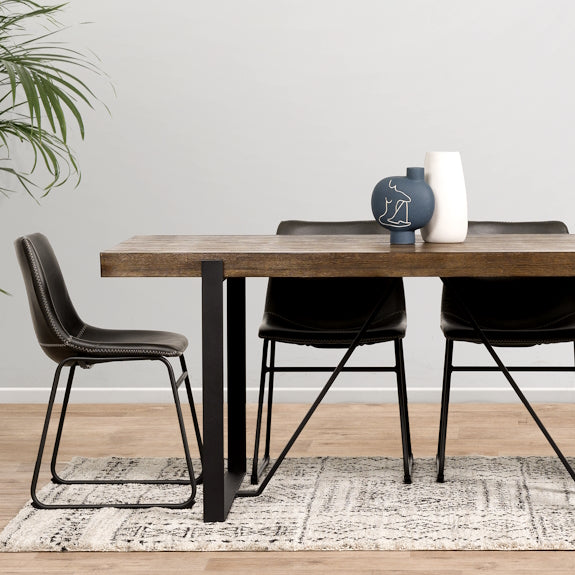 Cottage 240cm Timber Veneer Dining Table - Rustic Pine/Black