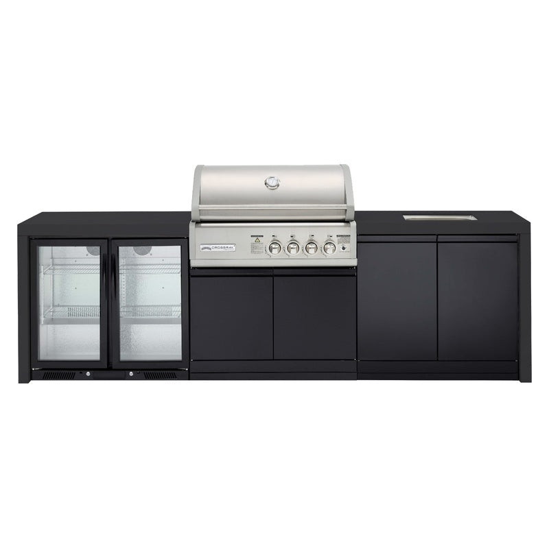 Crossray Premium 4B Outdoor Kitchens with2 Door Fridge and Sink - Black