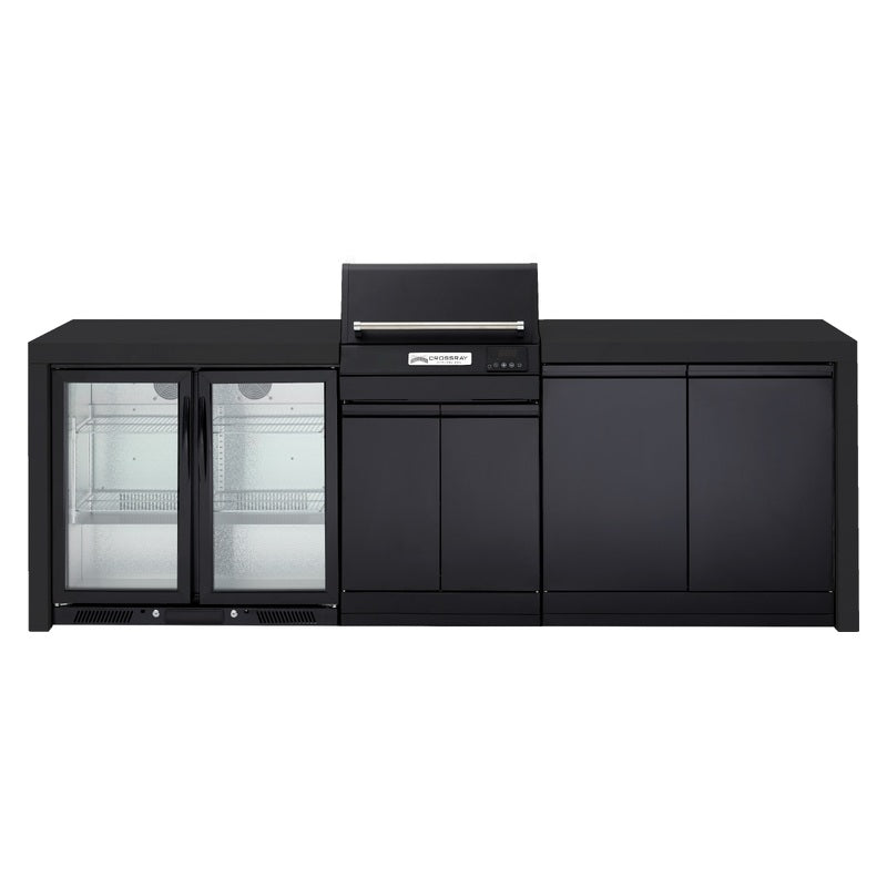 Crossray eXtreme Electric Outdoor Kitchen with 2 Door Fridge - Black