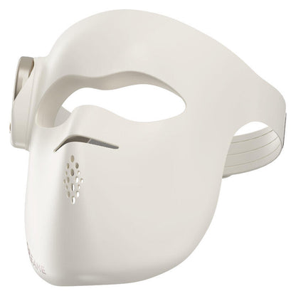 A white full-face mask with integrated side straps and a small vented area on the cheek, shown on a plain white background.