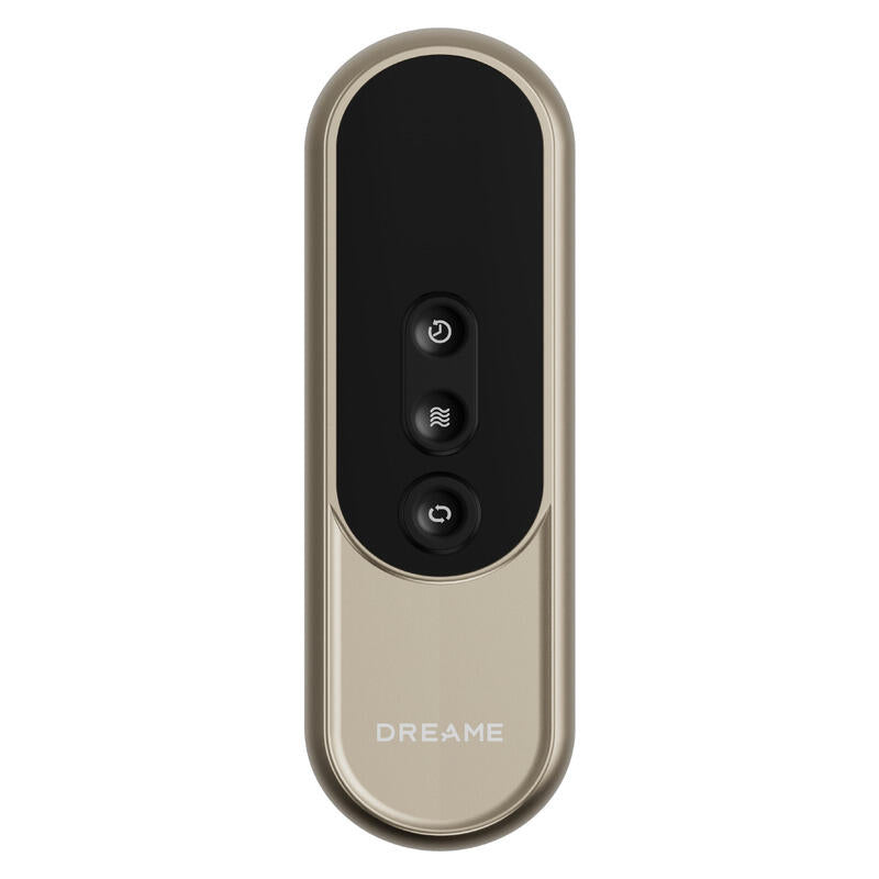 A sleek, vertical smart home control remote with a metallic champagne-gold finish and a black central control panel. The brand name 'DREAME' is printed in white near the bottom.