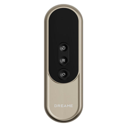 A sleek, vertical smart home control remote with a metallic champagne-gold finish and a black central control panel. The brand name 'DREAME' is printed in white near the bottom.