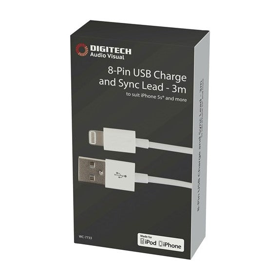 Techbrands 3 Metre 8-Pin USB Charge and Sync Cable