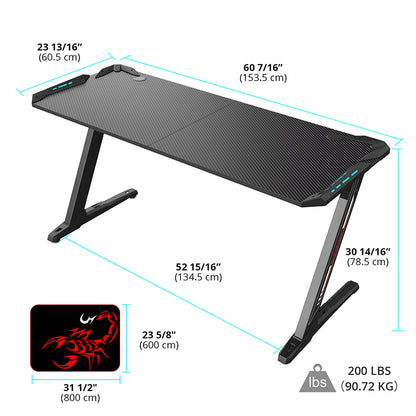 Eureka Ergonomic Z60 Gaming Desk with RGB Lights - Black