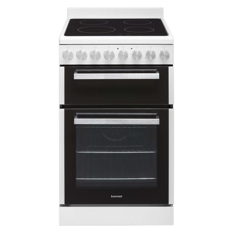 Euromaid 54cm Freestanding Oven with 4-Zone Electric Cooktop - White