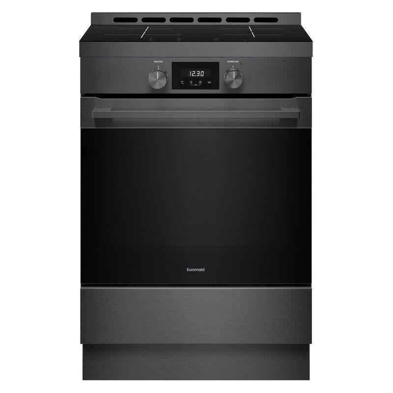 Euromaid 60cm Pyrolytic Freestanding Oven with 4-Zone Induction Cooktop - Dark Stainless Steel