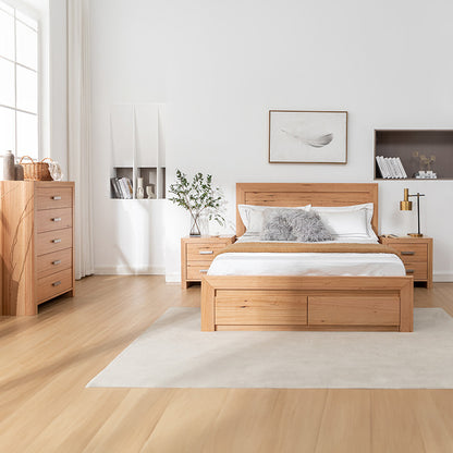 Eva 4 Piece Queen Timber Bedroom Suite - Messmate/Natural