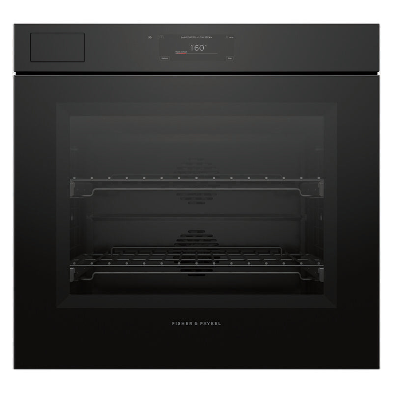 Fisher & Paykel 76cm Minimal Handleless Pyrolytic Steam Assist Oven - Black Glass (Series 11)