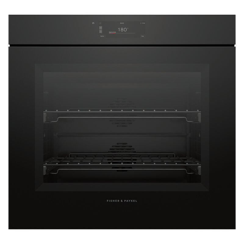 Fisher & Paykel 76cm Handleless Pyrolytic Built-In Oven with 13 Functions - Black Glass (Minimal - Series 9)
